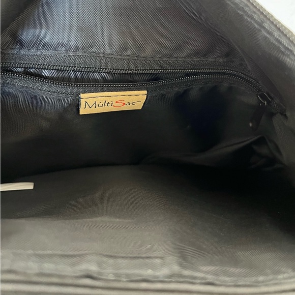 MultiSac Crossbody Bag Purse Black Textured Vinyl Medium Pockets Zipper Boho - Picture 4 of 13